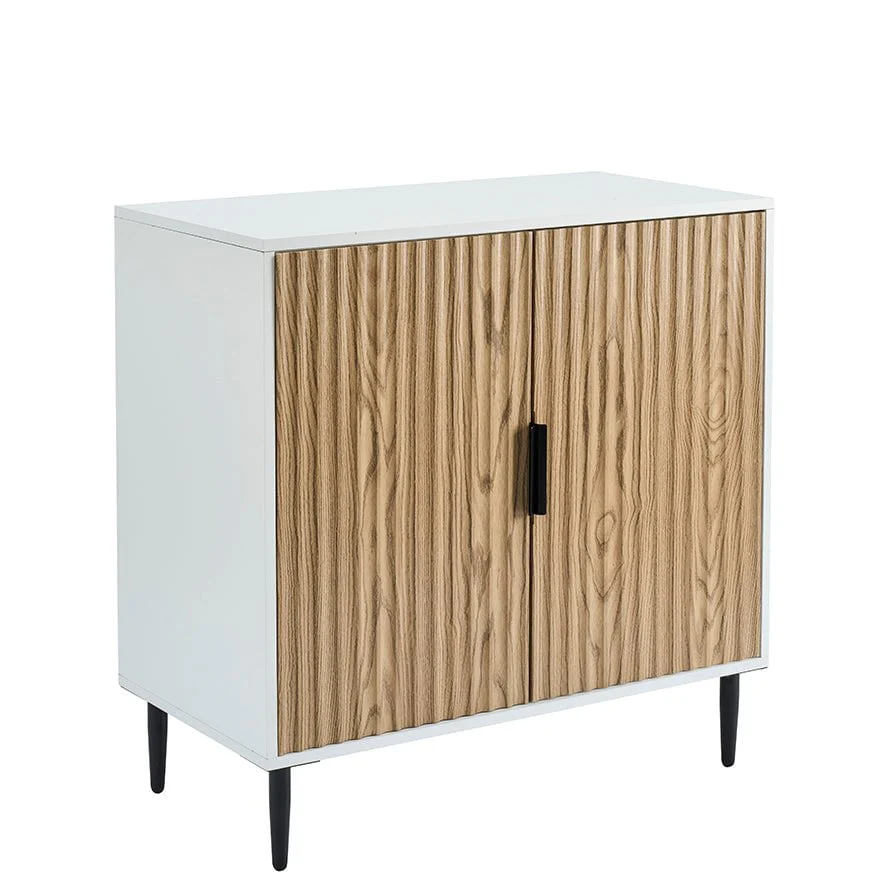 Contemporary White Wood Effect Compact Sideboard with Gold Accents for Living Room