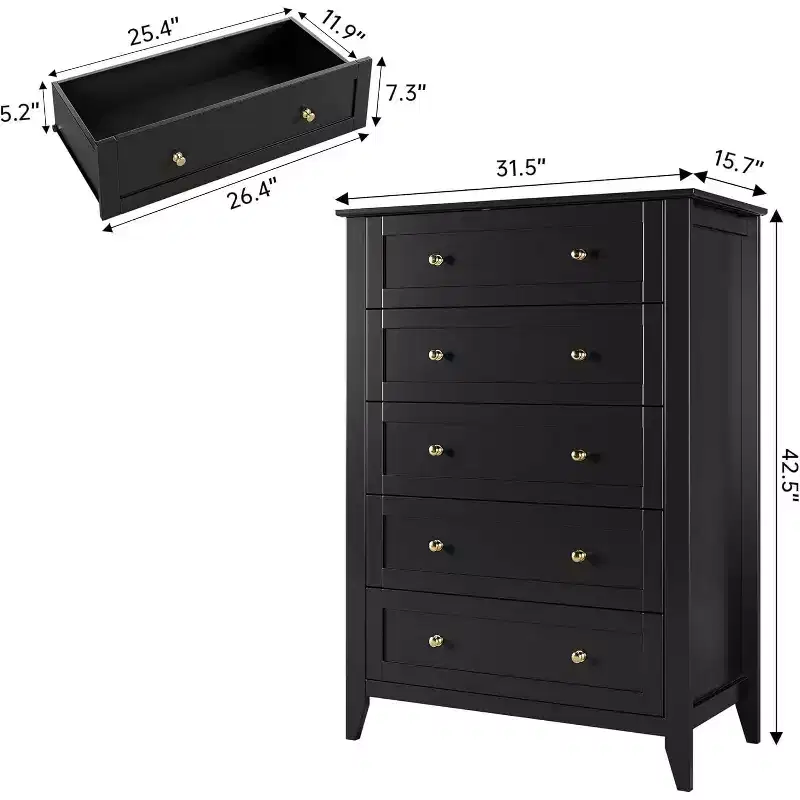 5 Drawer Dresser with Deep Drawers, Modern Wooden Chests, for Entryway, Living Room