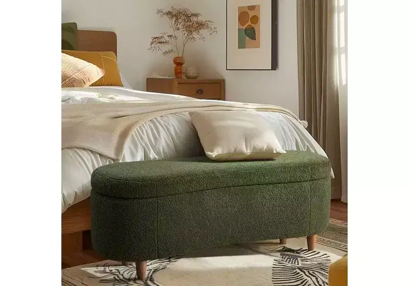TUYOHW 48 Plush Boucle End-of-Bed Ottoman Bench with Storage & Wood Legs,Accent Bench Bed Bench for Living Rom & Bedroom,400lbs Capacity