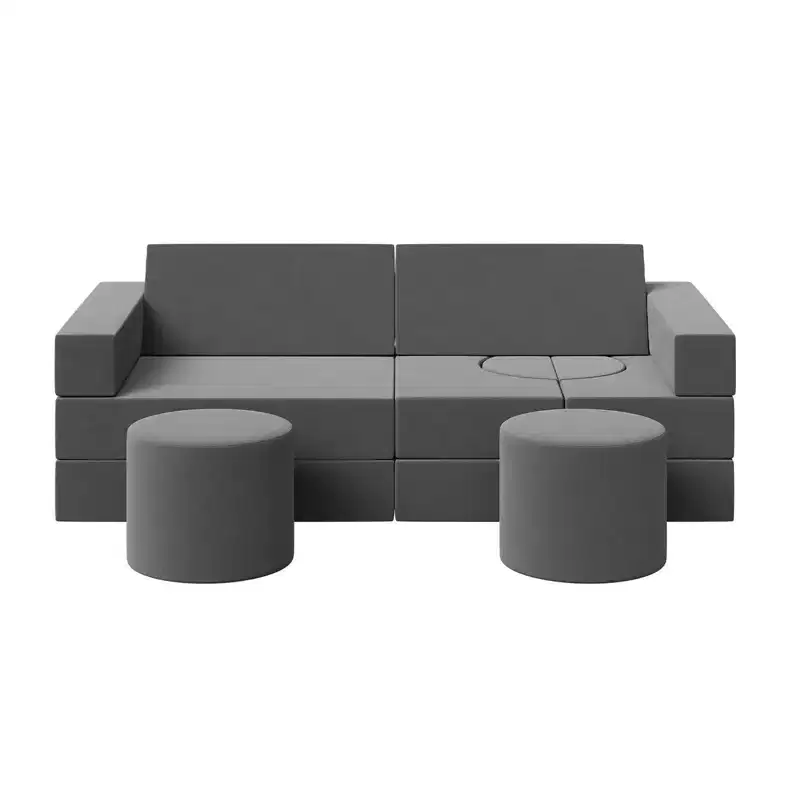 Children's sofa set, 13-piece modular children's play sofa set with removable and washable velvet sofa covers and convertible foam floor sofa.