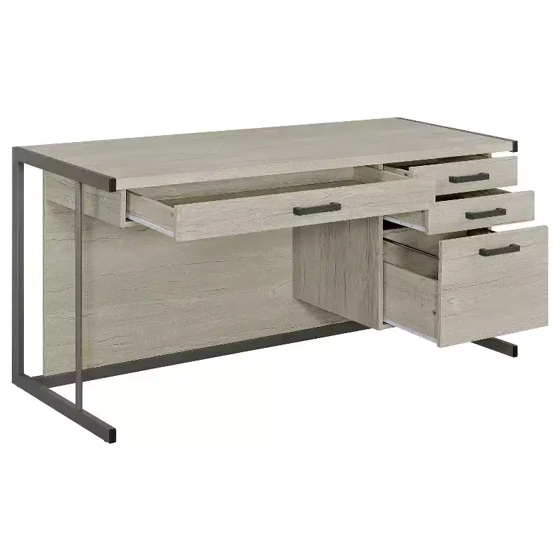 HomeStock 31.5 in.H Gray Color Paper Veneer Hutch Desks with Hutch Storage