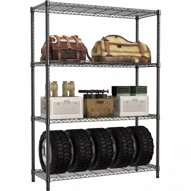 1400 LBS Heavy Duty Black Metal Wire Shelves 4 Tier Adjustable Garage Storage Shelf Unit Kitchen Office Dorm Warehouse