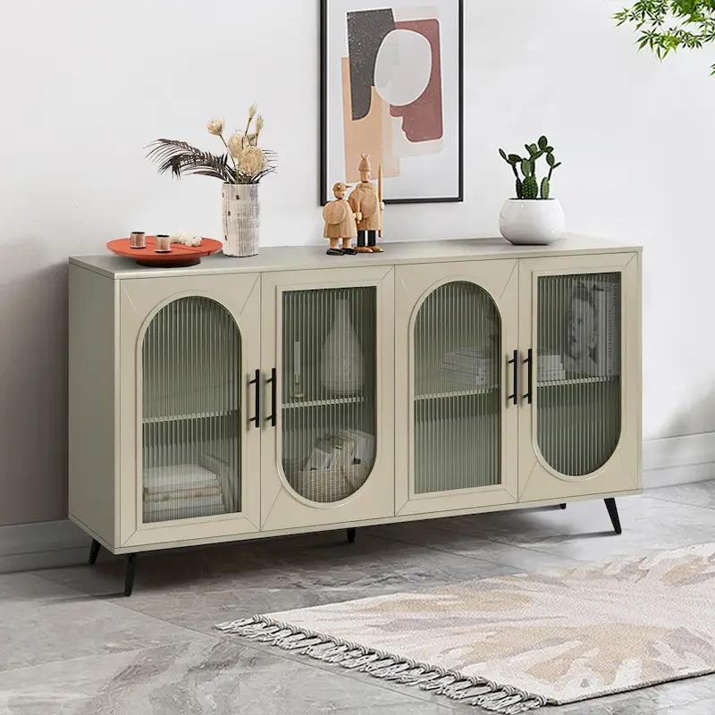 60 inches Wood TV Stand with Storage Cabinet and Glass Door
