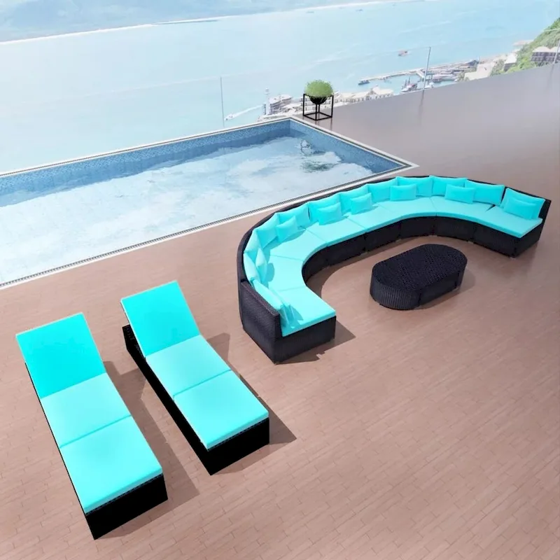 vidaXL Patio Furniture Set 13 Piece Sectional Sofa with Cushions Poly Rattan - 173 x 86 x 26