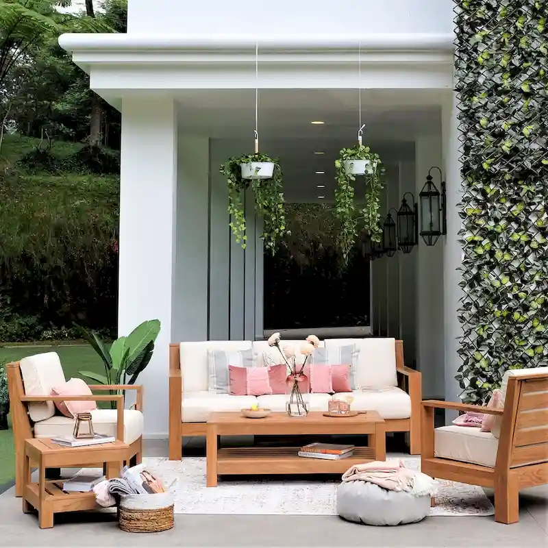 Cambridge Casual Logan 5-Piece Teak Patio Conversation Set with Sunbrella Cushion
