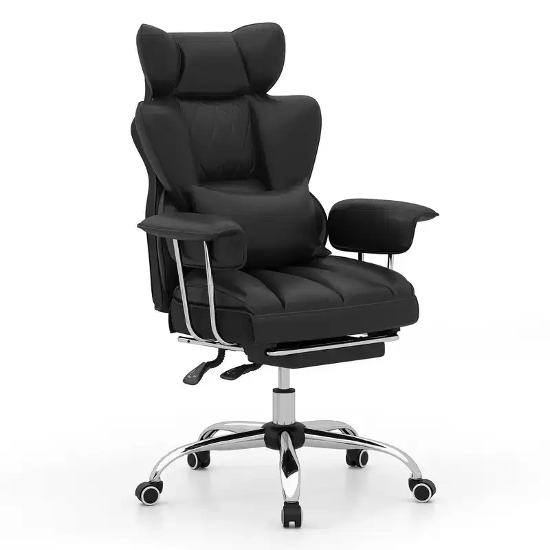 Costway Office Desk Chair Big and Tall Executive Office Chair with Footrest Lumbar Support Black/Grey/White