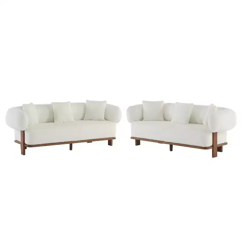 Christopher Knight Home Jose 82 " Rubberwood Boucle Upholstered 3 Seater Curved Sofa with Pillows (Set of 2 ) Beige