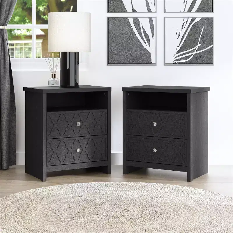 Galano Modern 2-Drawer Nightstands with Storage Shelf Set of 2 22.8 W  15.7 D  26.8 H
