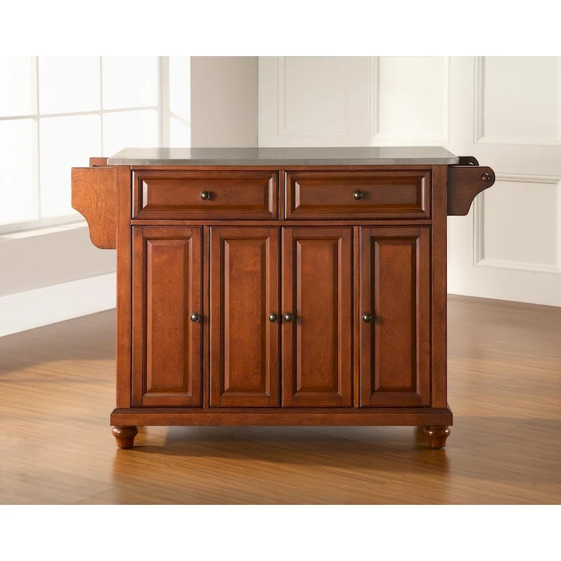 Crosley Cambridge Stainless Steel Top Kitchen Island in Classic Cherry Finish - 18d x 51.5w x 36h