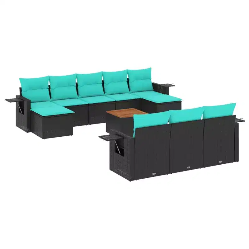 vidaXL 11 Piece Garden Sofa Set with Cushions Black Poly Rattan