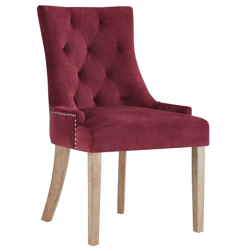 Tufted Velvet Upholstered Dining Chair With Nailhead Trim in Black
