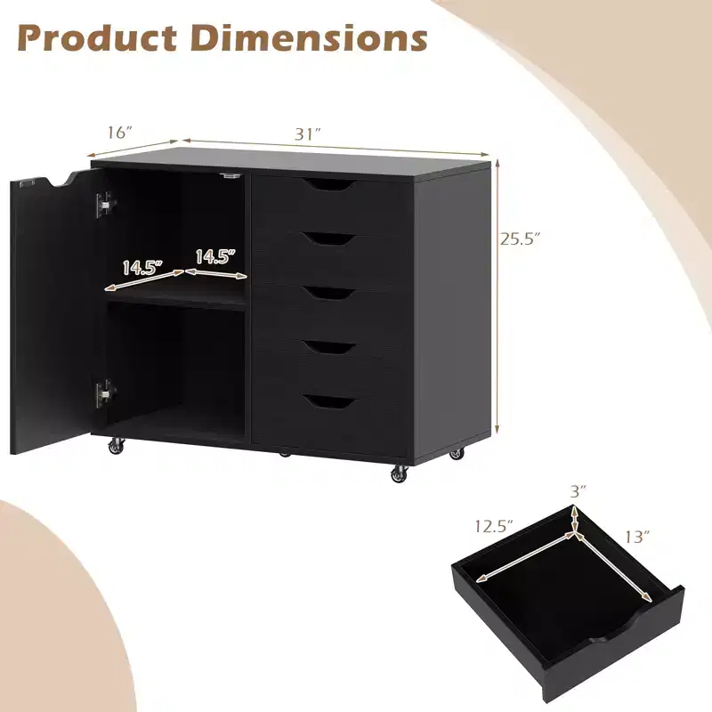 5-Drawer File Cabinet – Mobile Office Storage with Lock