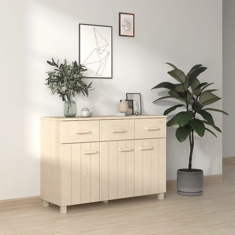 vidaXL Sideboard Bar Buffet Console Cabinet with Drawers HAMAR Solid Wood Pine - 44.5 x 15.7 x 31.5