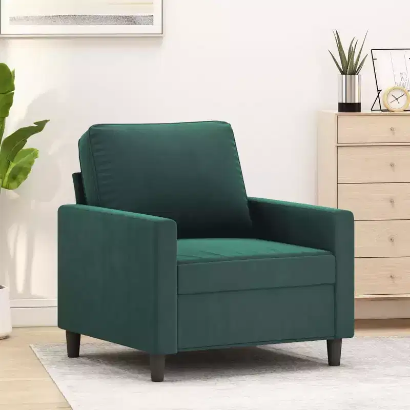 vidaXL Velvet Sofa Chair in Dark Green - Comfortable Armchair with Luxurious Velvet Fabric, Robust Metal Frame and Eye-catching Modern Design