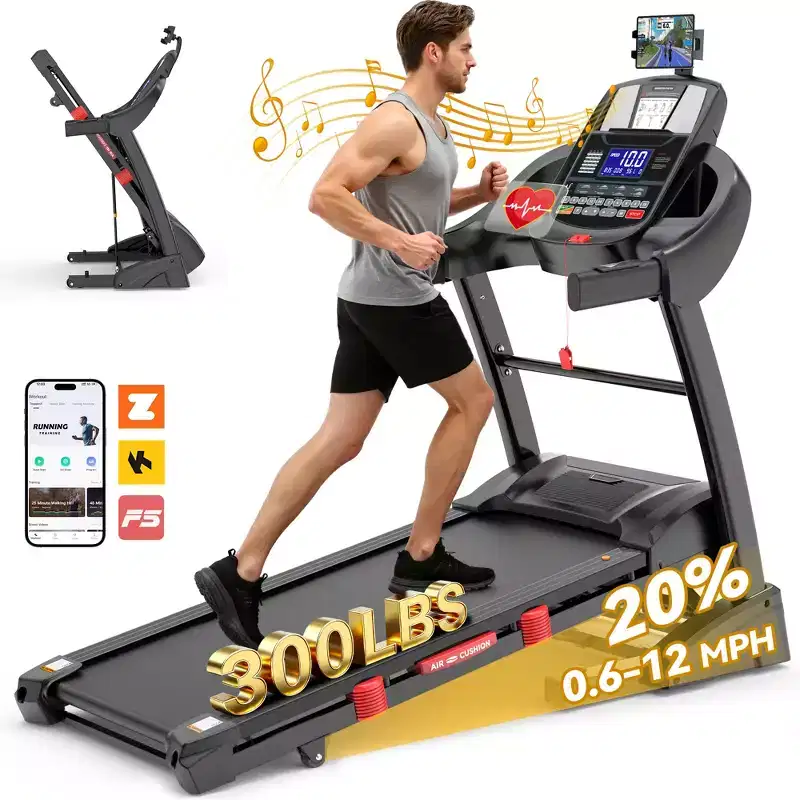 4.5HP Folding Treadmill for Home/Office,20% Adjustable Incline, APP Control, 71 Programs