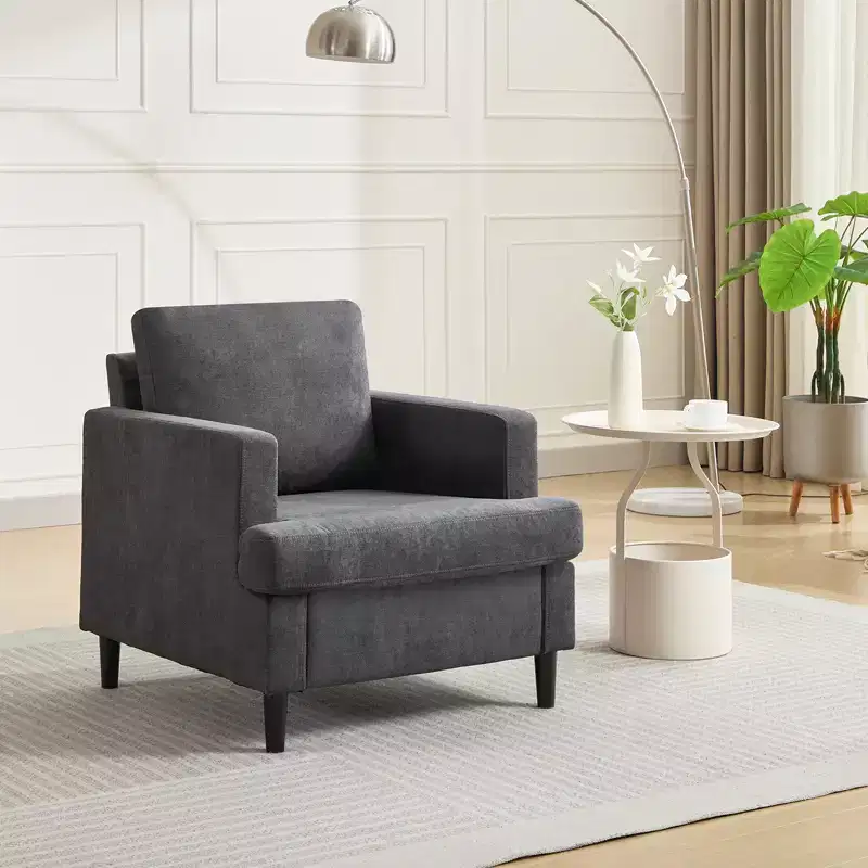 Modern Accent Chair, Oversized Living Room Chair, Mid-Century Reading Chair with Thick Cushions and Wide Armrests, Linen Upholstered Armchair