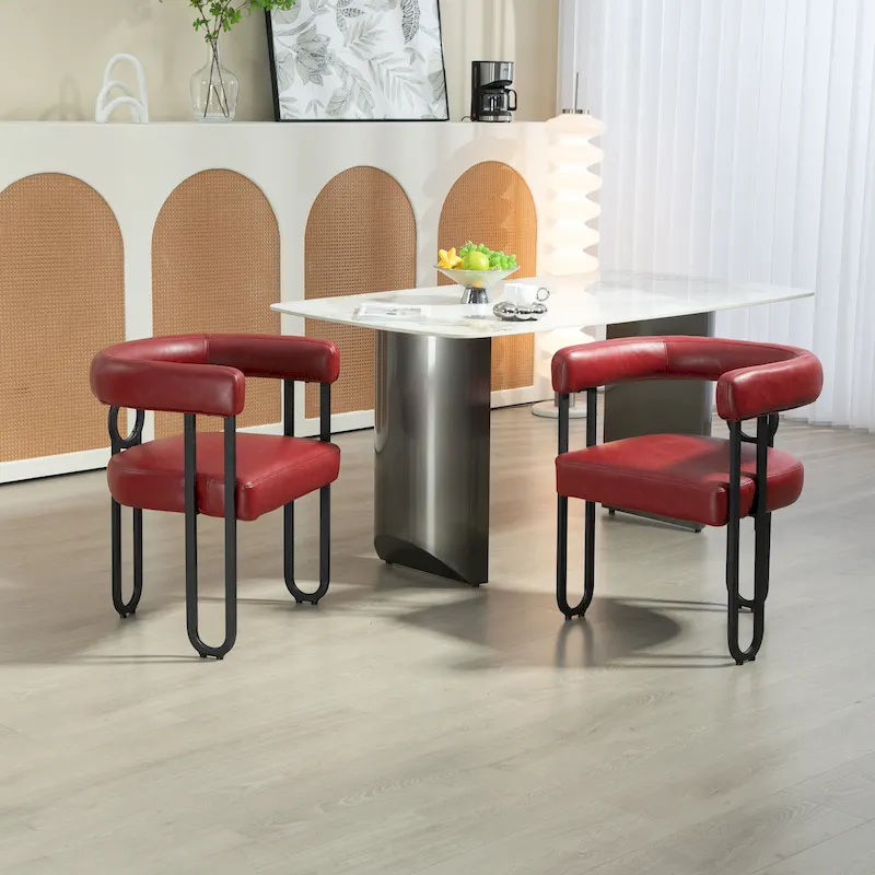 2 PCS PU Leather Upholstered Dining Chair Set wMetal Legs