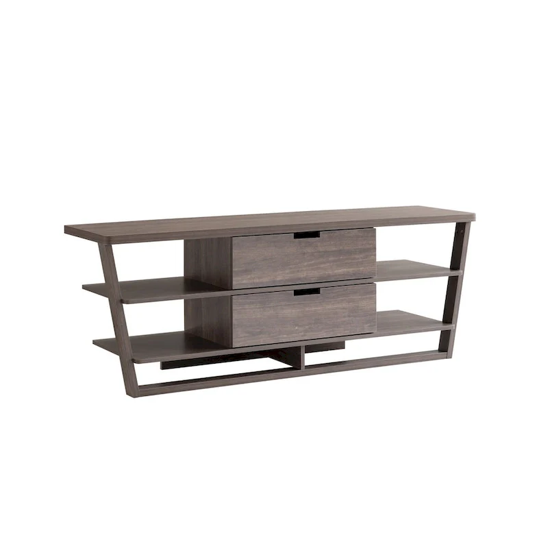 60 Inch TV Media Entertainment Console, 4 Floating Shelves, 2 Drawer, Brown