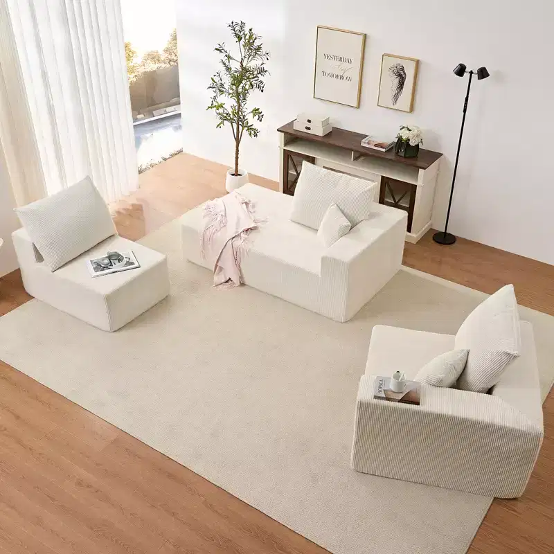 Mjkone 108Corduroy Fabric Sectional Couch with Chaise Lounge3-Pieces Free-Combined Cloud Modular L-Shaped Sofa