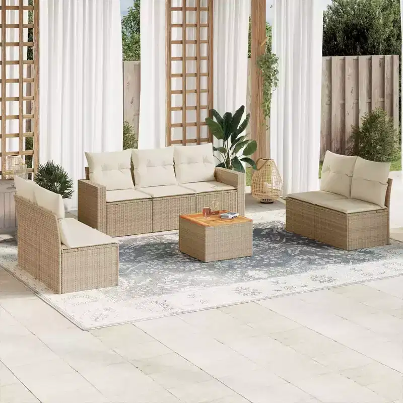 vidaXL Patio Sofa Set with Cushions Outdoor Furniture 8 Piece Poly Rattan