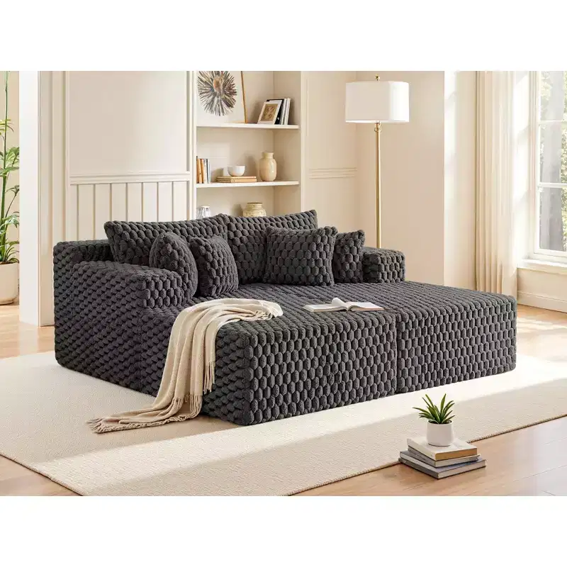 KERDOM Chaise Lounge Chair 74.8'' Comfy Oversized Reading Chair Fluffy Plush Cozy Couch Sofa Bed with Armrests and Pillows, for Living Room, Bedroom