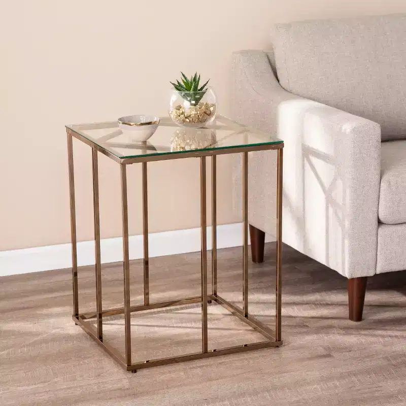 Nicholance Contemporary End Table with Glass Top - Champagne - SEI