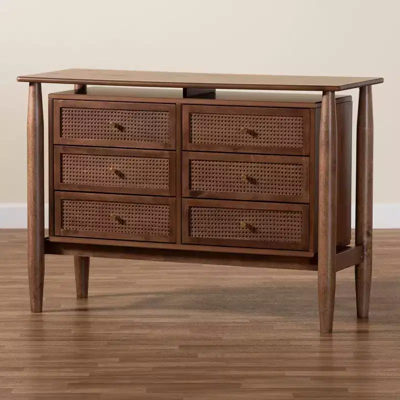 Wood 6-Drawer Dresser - Walnut Brown