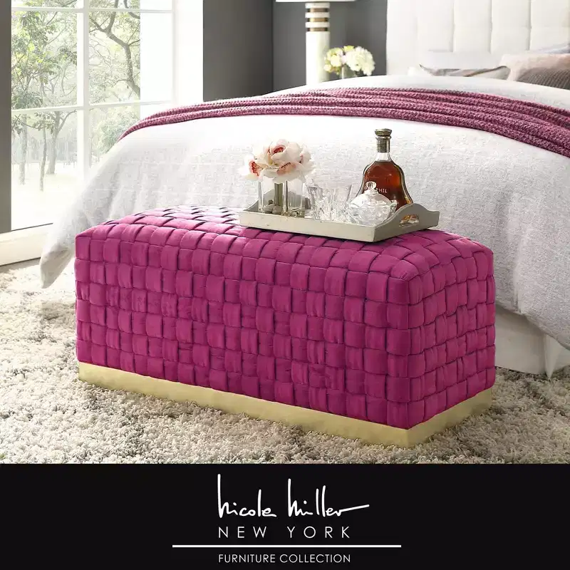 Nicole Miller Satine Velvet Hand Woven Bench with Base