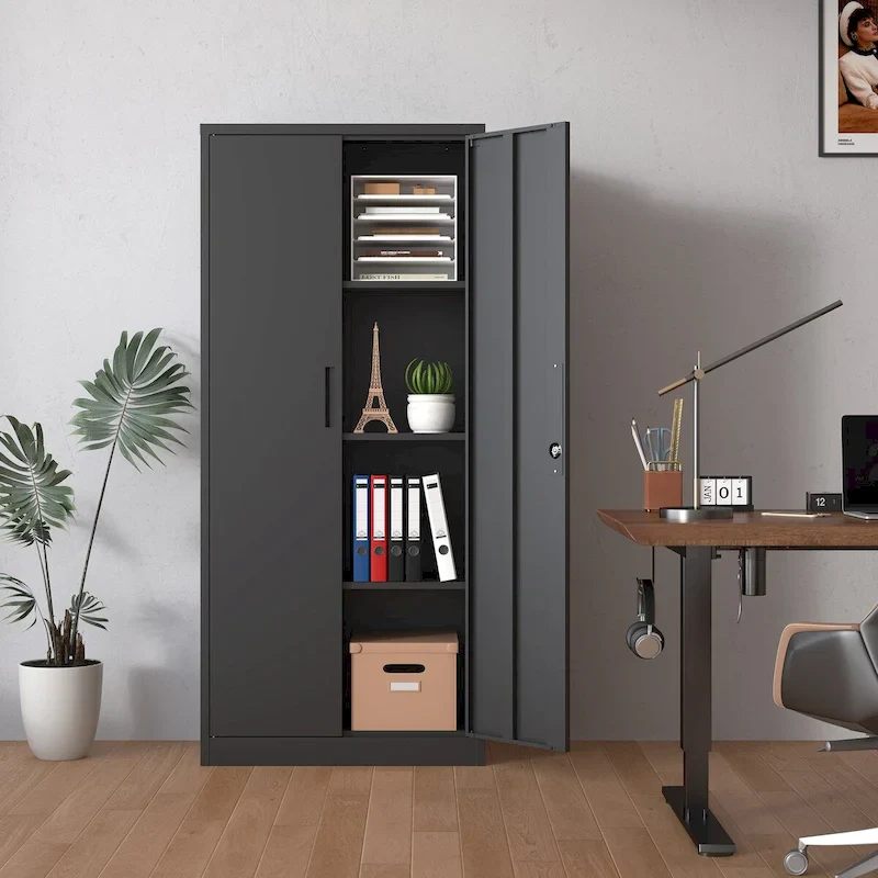 Metal Garage Storage Cabinet with Locking Doors and 3 Adjustable Shelves