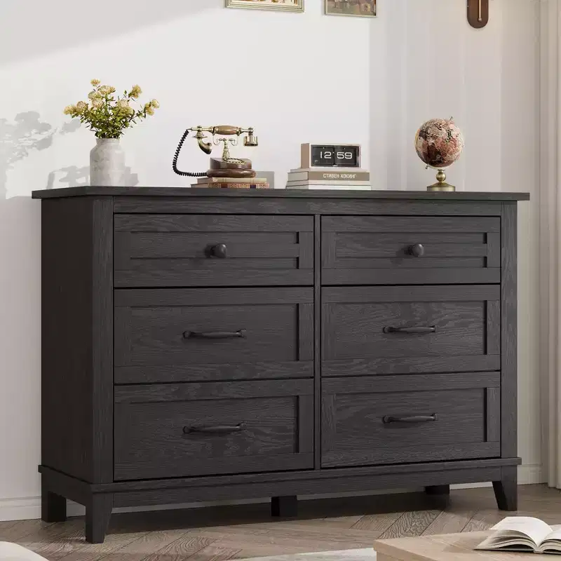 6 Drawer Dresser for Bedroom, 47 Inch Wide Freestanding Storage Dresser for Living Room, Entryway, Closet Organization