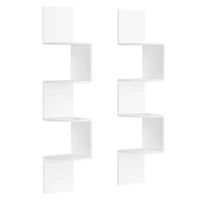 Set of 2, Corner Shelves Wall Mount, 4-Tier Floating Corner Bookshelves, Plant Shelves for Bedroom, Living Room, Bathroom, Home Office