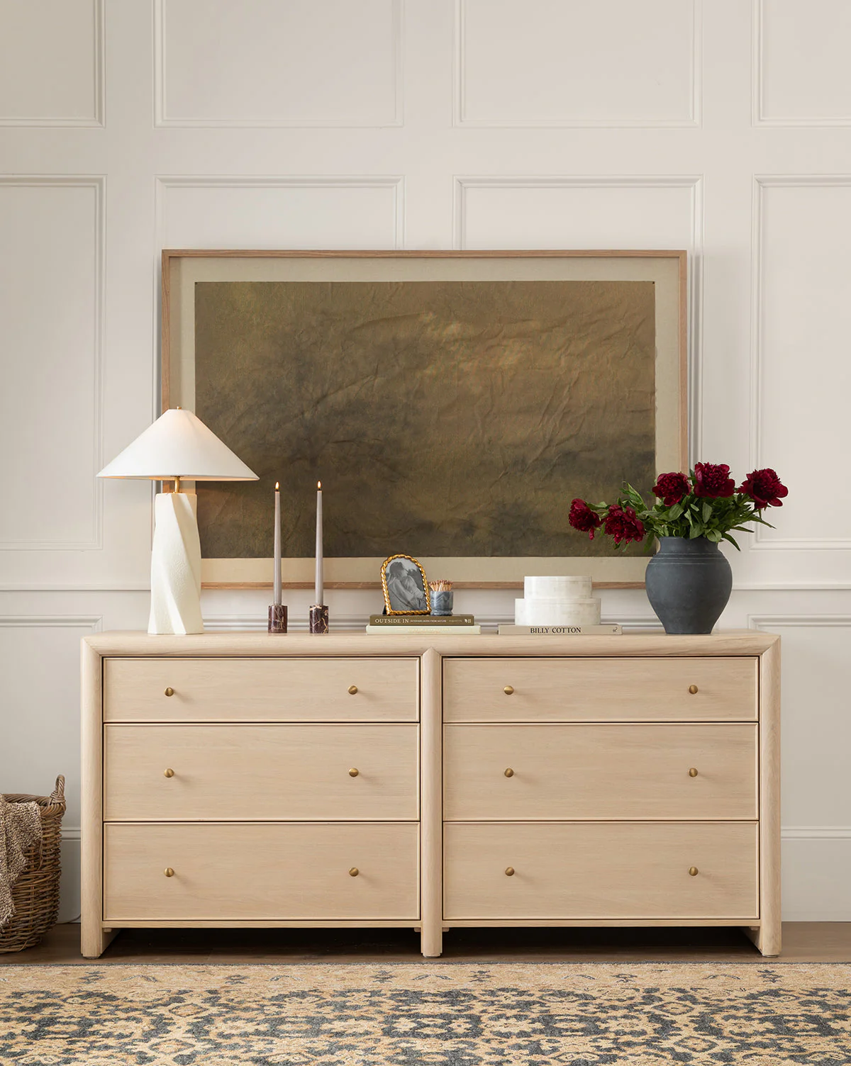 Minimalist Bleached Oak Dresser with Beaded Detail for Bedroom