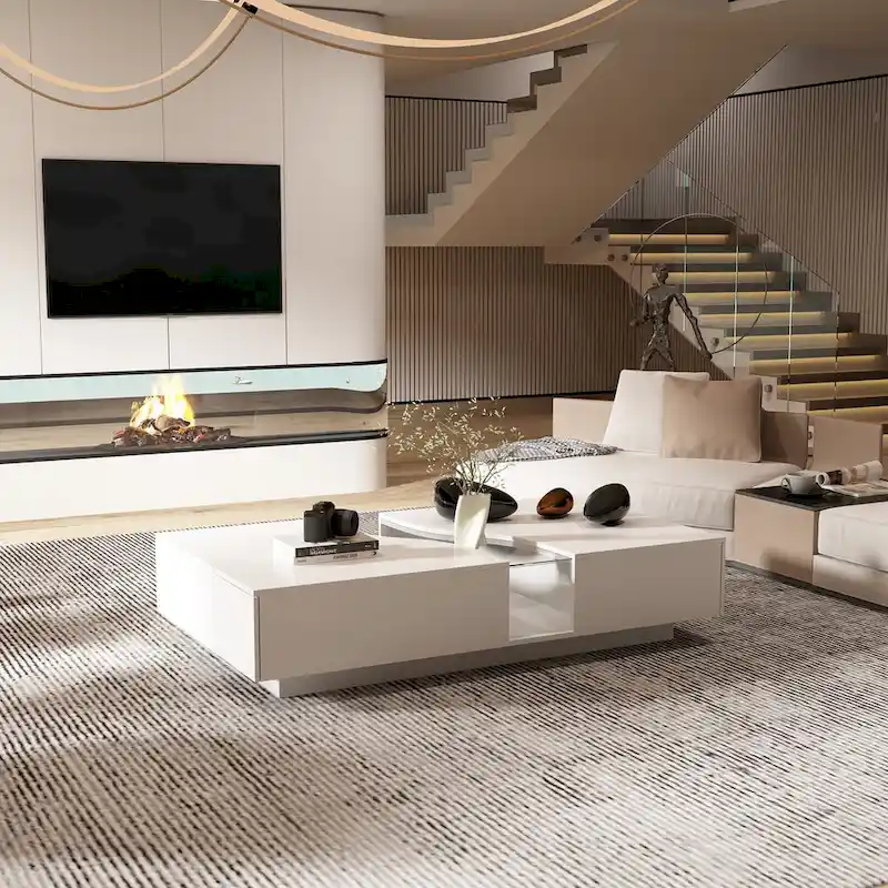 Function & Elegance: Modern LED-Lit Coffee Table with Glass Top