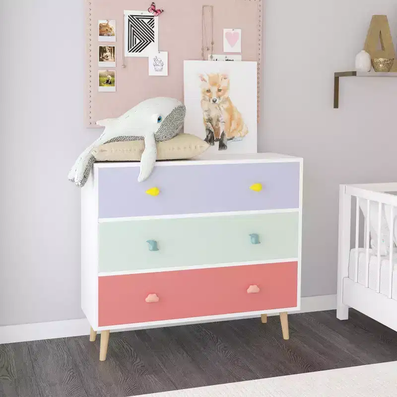 Kids 3-Drawer Dresser with Scalloped Edge - Nightstand for Nursery, Toddler Room, Bedroom
