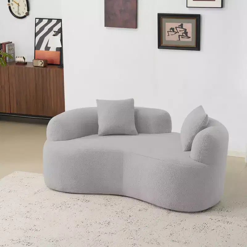 66.93 in Modern Upholstered Teddy Velvet Curved Loveseat Sofa for Small Spaces & Apartments, No Assembly Required