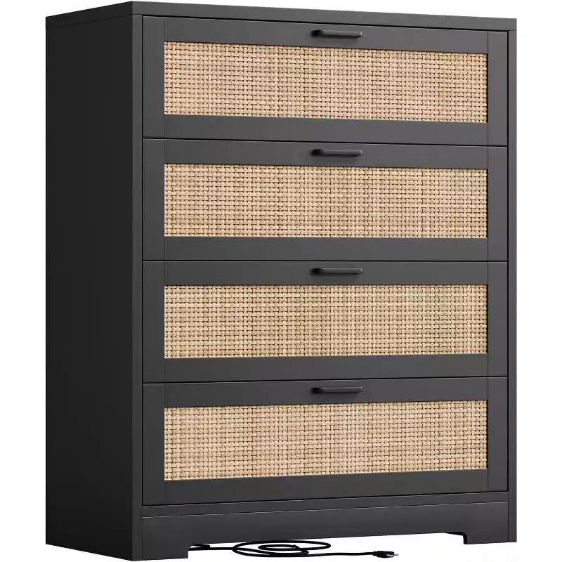 47 Rattan 5-Drawer Dresser - Tall Storage Chest for Bedroom & Living Room