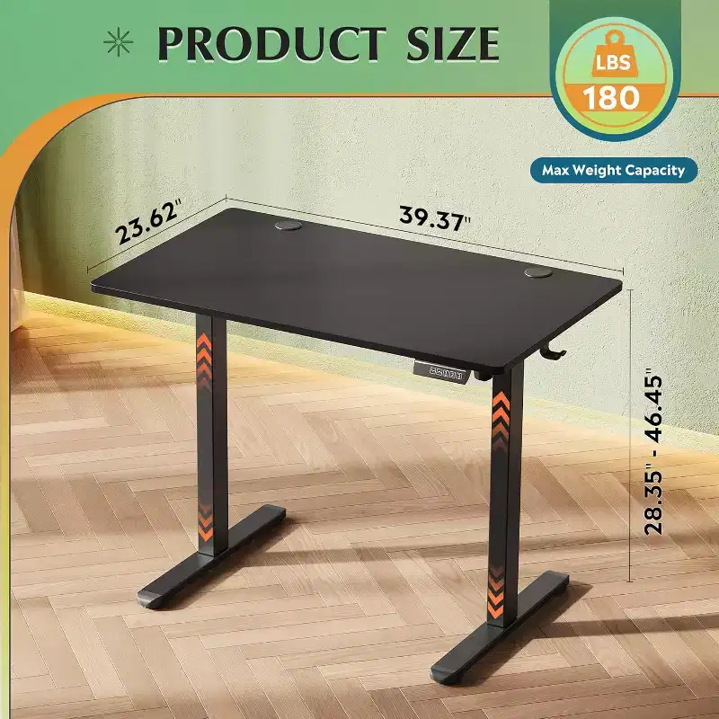 GALAXHERO Electric Standing Desk - 48 x 24 Whole Piece Desktop, Adjustable Height Computer Desk 3 Memory Settings Sit Stand Up Workstation Black