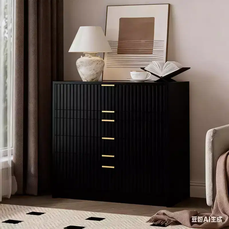 Black recessed dressing table, suitable for the bedroom; with large drawers; five-drawer side table, suitable for the bedroom, living room, office