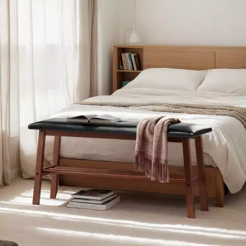 Karl Home 39.4'' Solid Wood Upholstered Bench with Seat Tufted Design