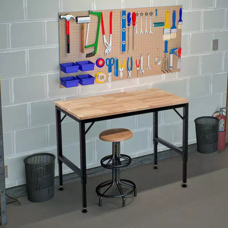 48/60IN Industrial Heavy-Duty Standing Desk, Adjustable Computer Desk with Rubber Pads/Wheels, Office Desk for Living Room, Study, Office