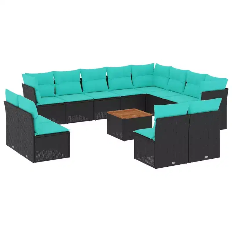 vidaXL 13 Piece Patio Sofa Set with Cushions Black Poly Rattan