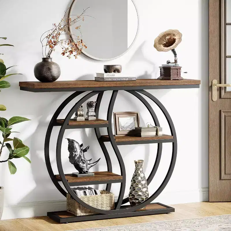 Lantine 47.24 Console able, Industrial 5-Tier Sofa Table Entryway T Table with Storage Shelves for Small Spaces, Hallway, Foyer