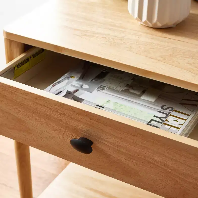 1-Drawer Rubberwood Nightstand with Open Shelf, Whitewash Finish, No Assembly