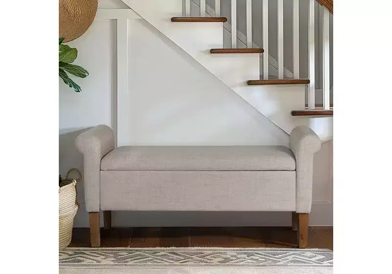 Accent Lift-Top Wooden Ottoman Bench with Two Side Arms,Upholstered Shoe Bench Storage Bench for Living Room,Bedroom