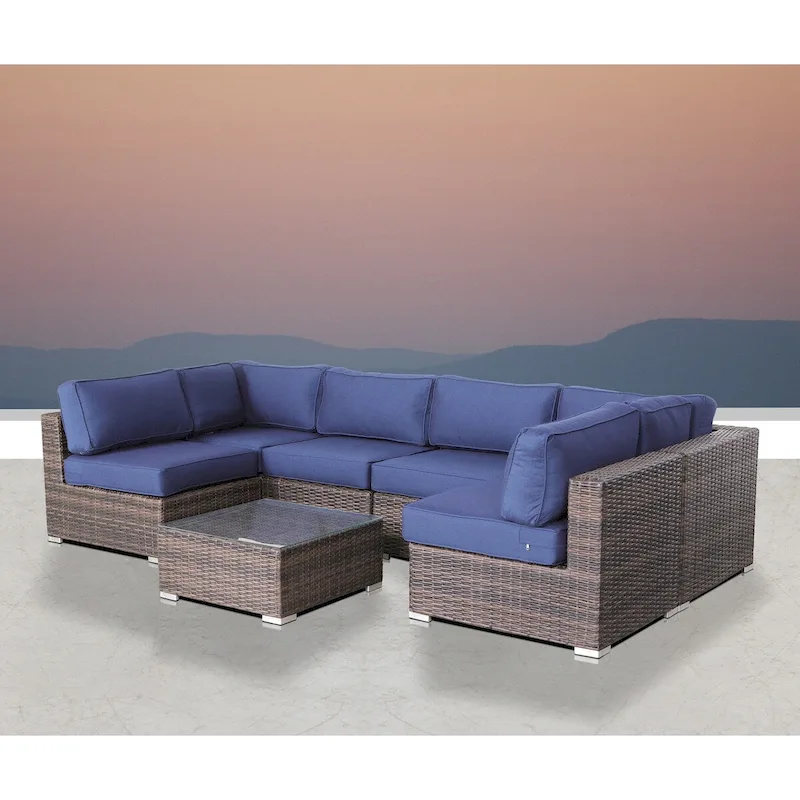 LSI Fully Assembled 7 Piece Rattan Sectional Seating Group with Sunbrella Cushions