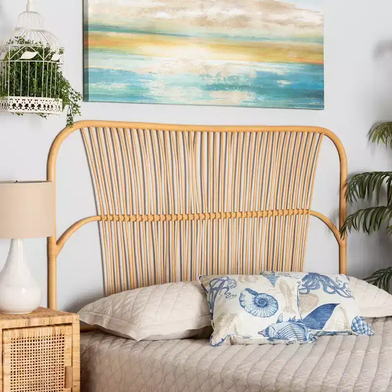 Natural Brown Rattan Wall-Mount Headboard, Queen, 1-Person
