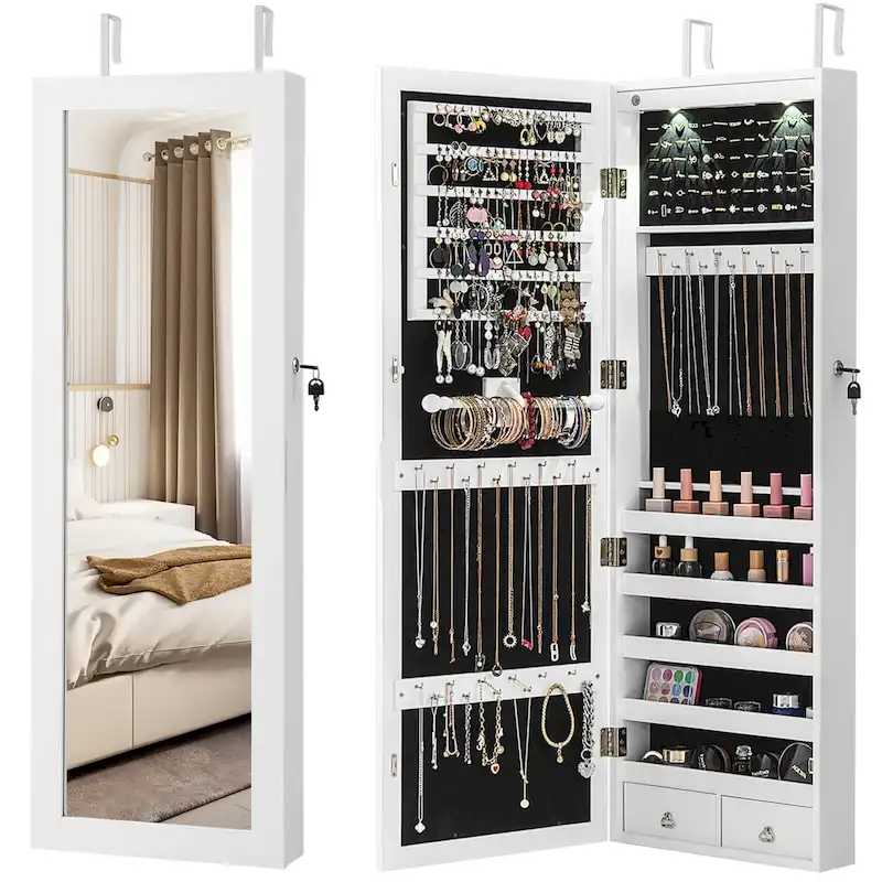 Mirror Jewelry Cabinet with Full Length Clear Mirror - 14.5 x 4 x 48.5/50.5 (L x W x H)