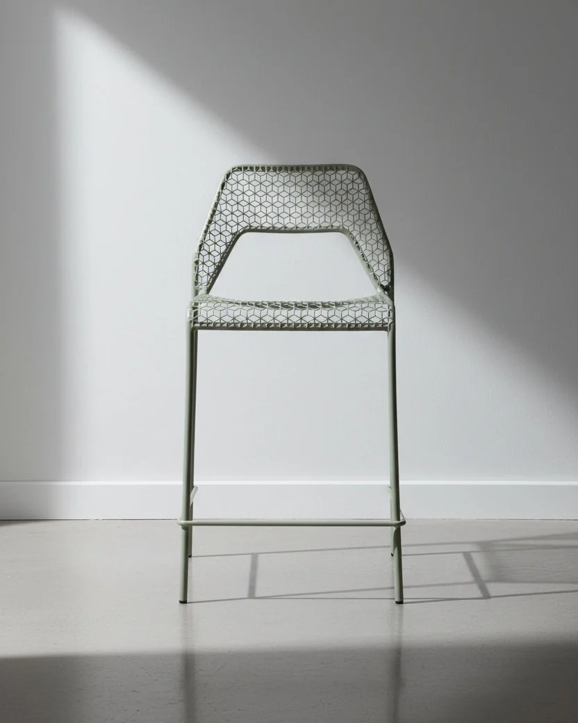 Playful Sage Green Metal Mesh Stool with Stackable Indoor-Outdoor Design for Patio