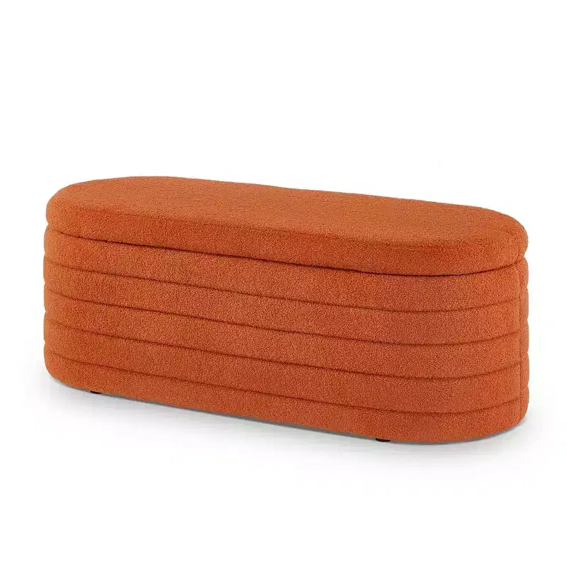 TUYOHW Modern Storage Ottoman Bench, Upholstered Bed Bench with Storage, Bed Stool with Safety Hinge for Bedroom, Orange