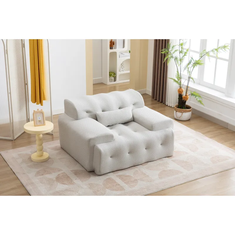 Beige Tufted Accent Chair with High-Density Foam Cushion for Living Room